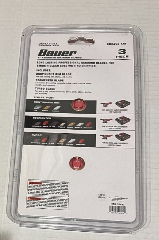 4" Assorted 3pc Diamond Blades ~Segmented/Turbo/Continuous Rim~ #206ADGS-4AB