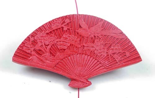 Red Cinnabar Fan Pendant Bead 34x60mm