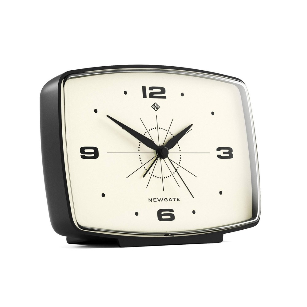 NEWGATE Brooklyn Retro Alarm Clock - Rectangular Matt Black Silent Sweep Cloc...