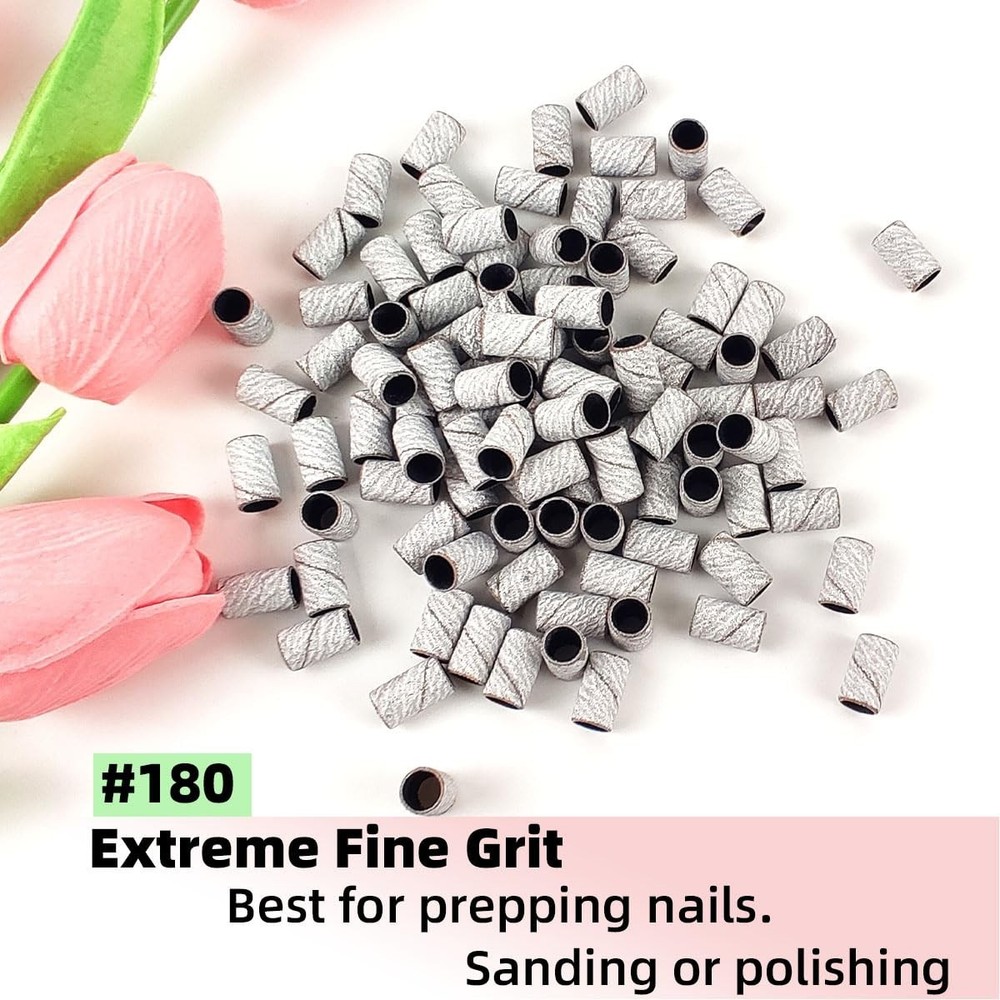 Versatile 180 Grit Sanding Bands for Nail Drill - 100 Count with Mandrel
