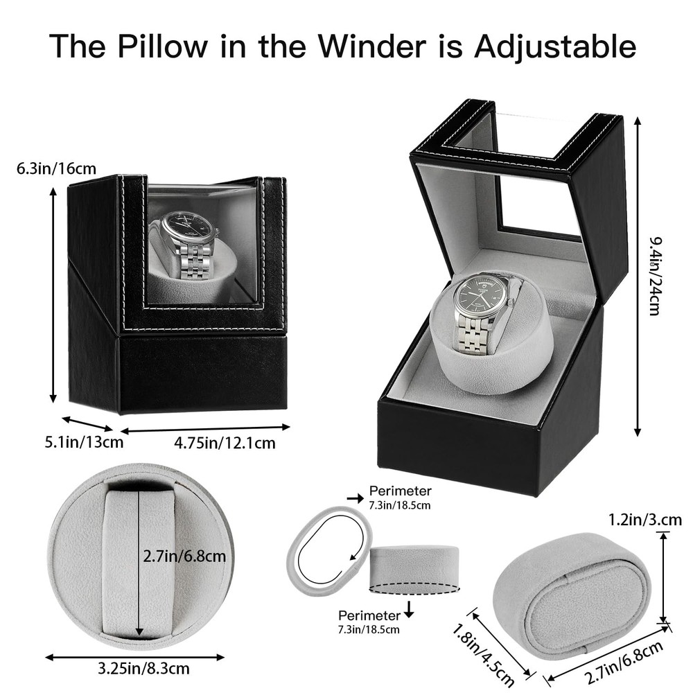 Automatic Single Watch Winder with Quiet Japanese Black leather-WW125B