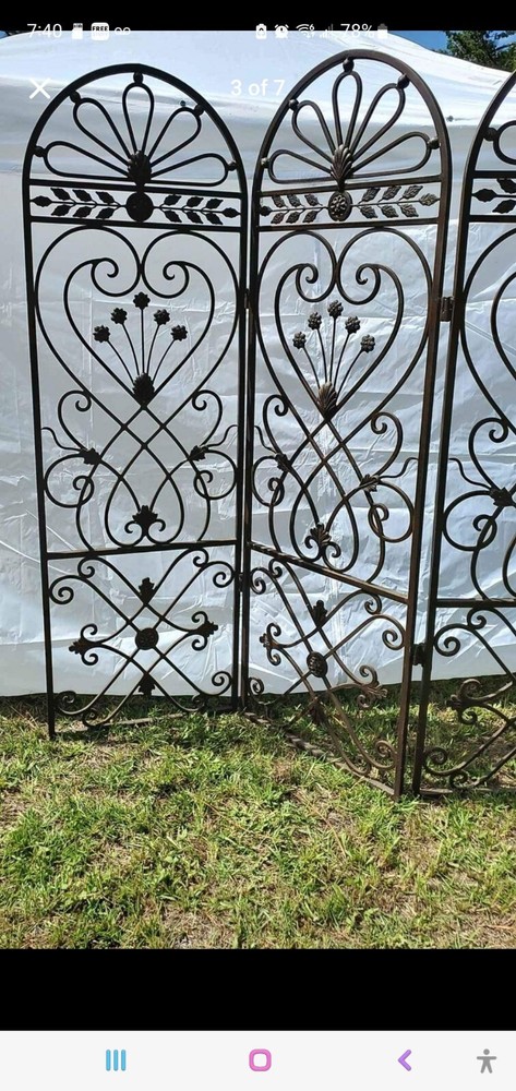 Wrought/Cast Iron Folding Room Divider Screen Bronze Tone Very Heavy Solid Piece