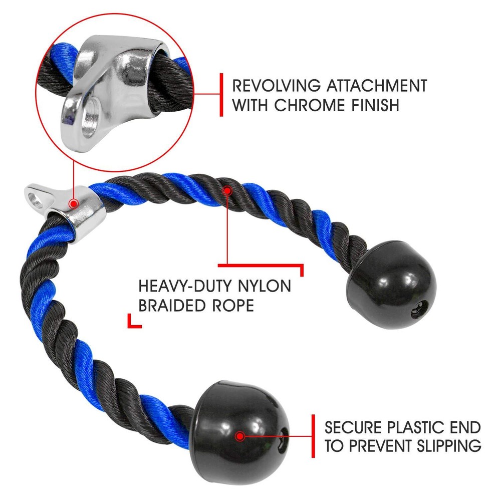 Tricep Cable Attachment Exercise Machine Pulley System Gym Pull Down Rope