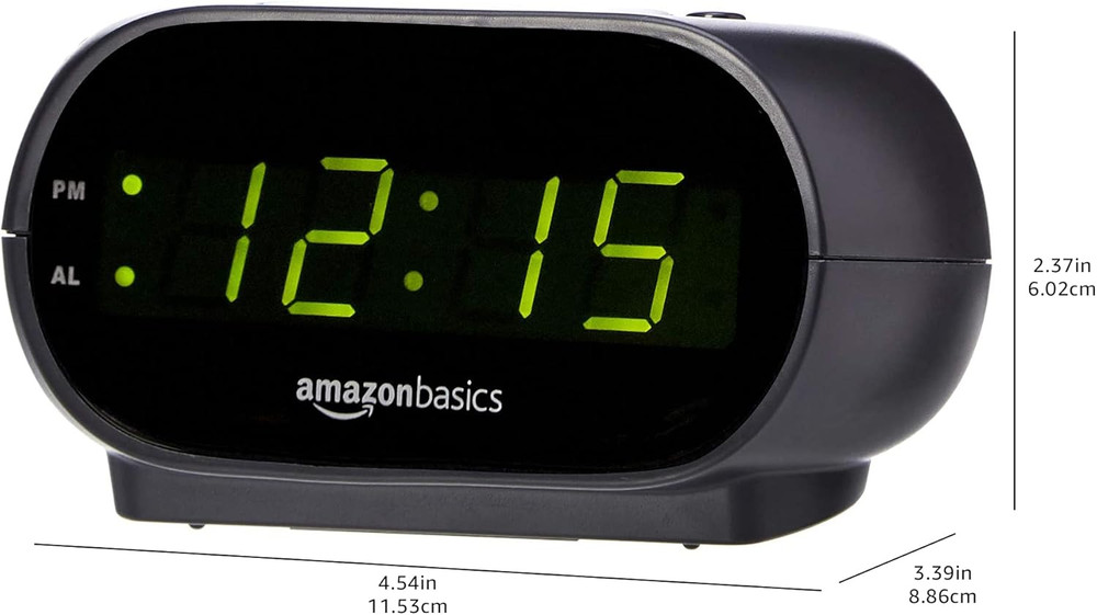 Amazon Basics Small Digital Oval Alarm Clock with LED Display, Nightlight, Snooz