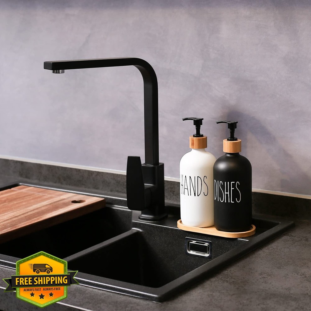 MOMEEMO Soap Dispenser Set, Hand and Dish, Black and White Kitchen