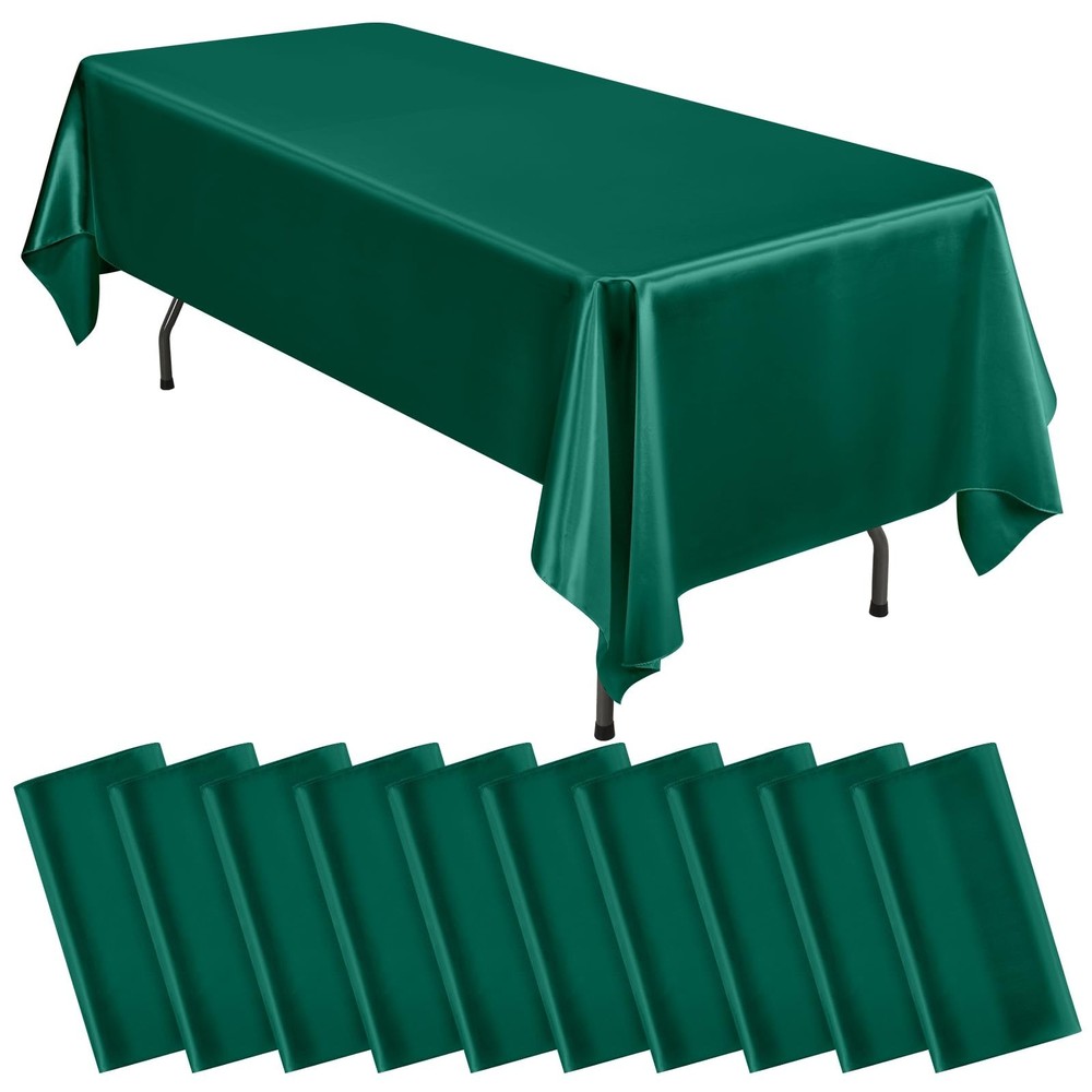 10 Packs Satin Tablecloth 57 x 108 Inch Dark Green Rectangular Table Cloth Si...