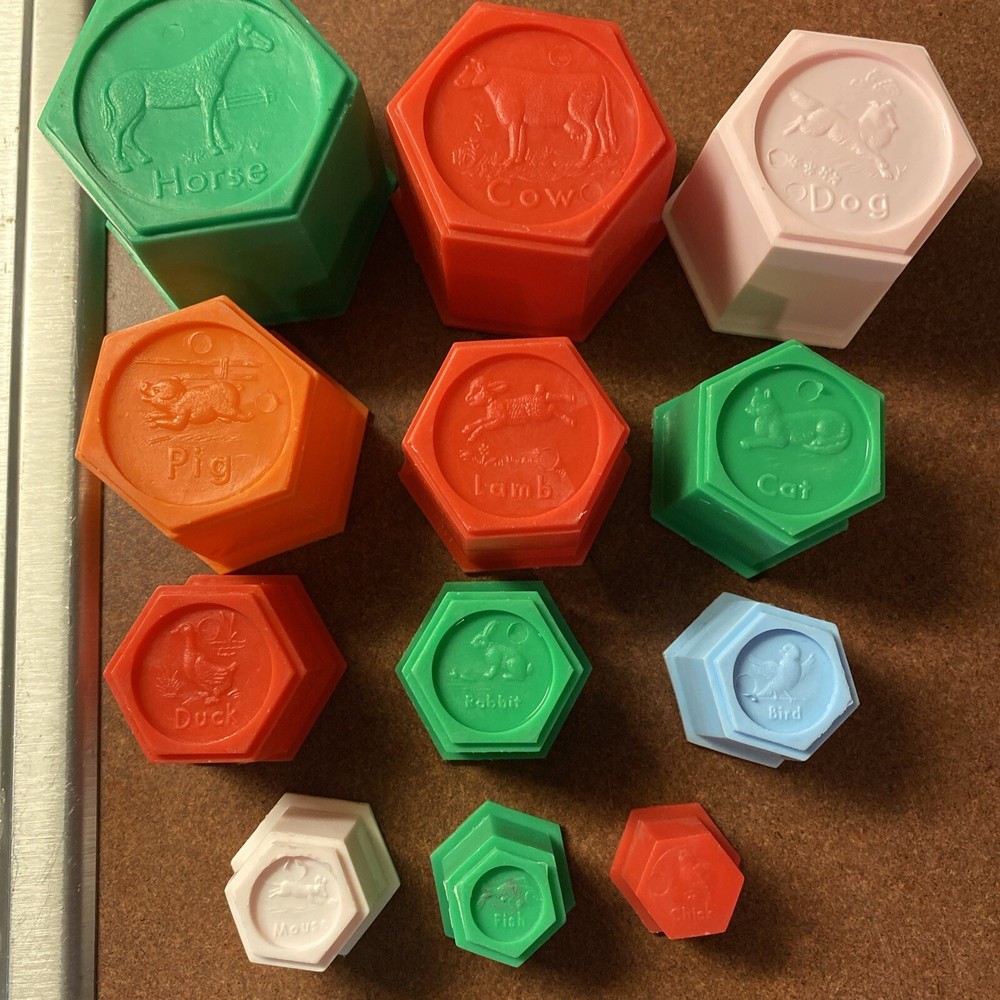 Vintage 12 Piece Stackable Kids Toy With Animals