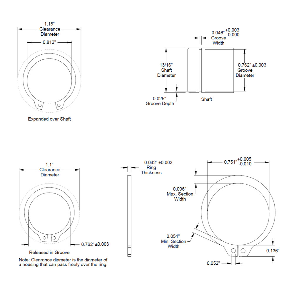 13/16" (.812) External Snap Ring, Retaining Ring, SAE, Black Phosphate, Inch NEW