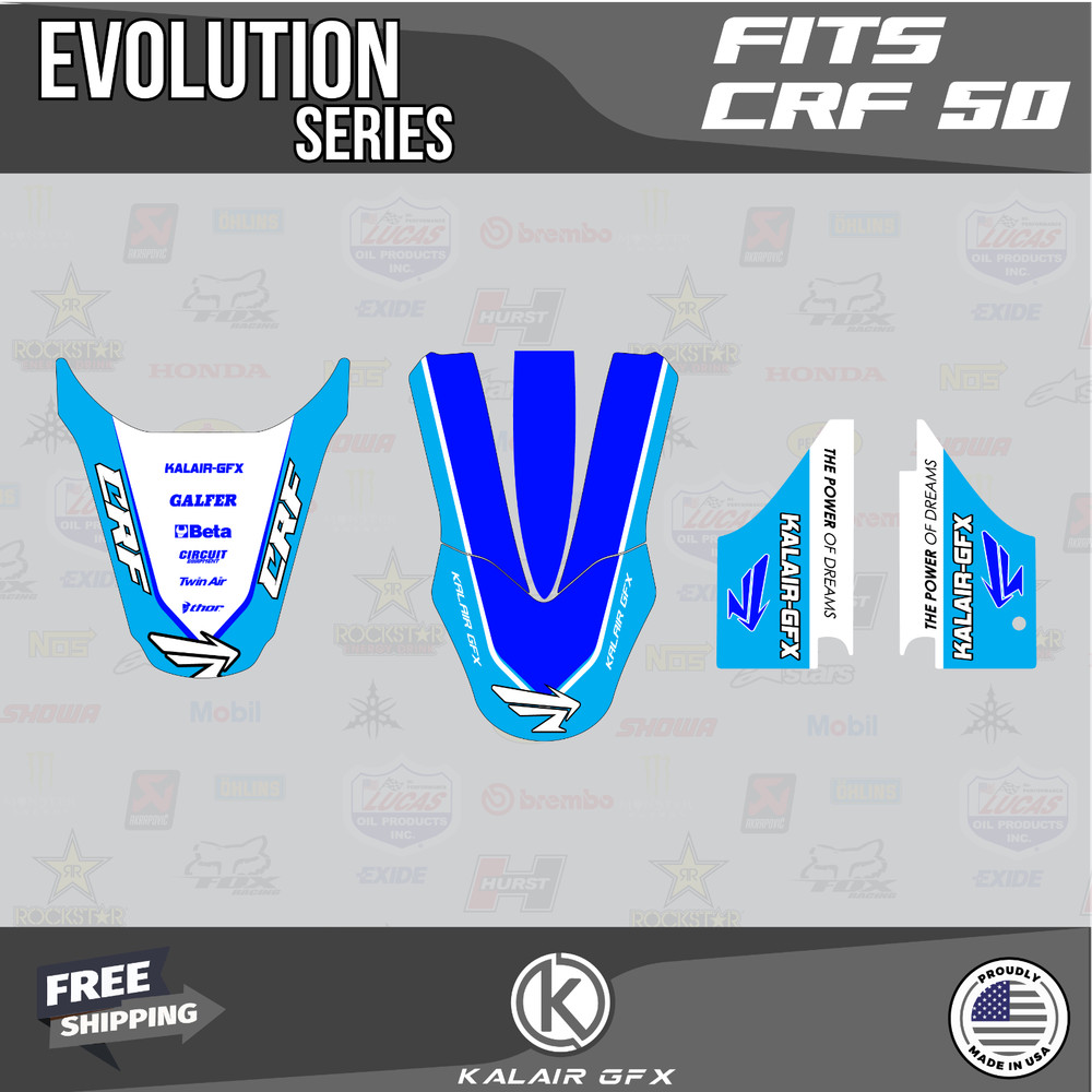 Graphics Kit for Honda CRF50 (2004-2012) or (2013+) Evolution - Blue