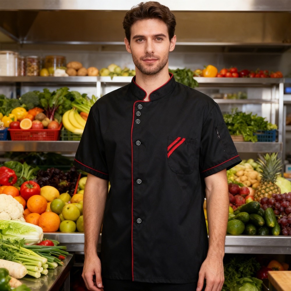 Kitchen Staff Apparel Short Sleeve Chef Coat Black Restaurant Undershirt