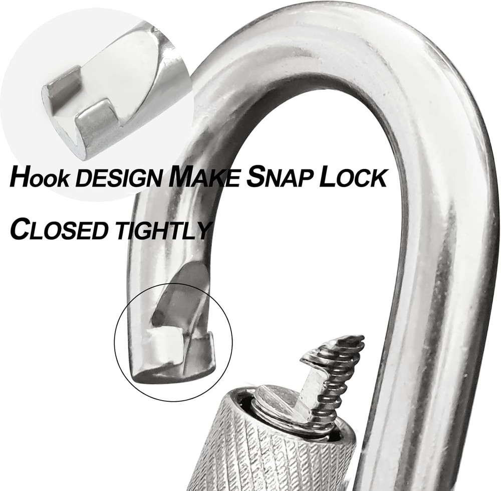 Acquwistach Locking Carabiner Clips 6 Pack 2.36" Stainless 2.36", Silver