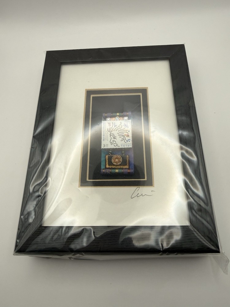 Michael Cukier Signed Original Mixed Media Assemblage Einstein Stamp 8x6 Framed