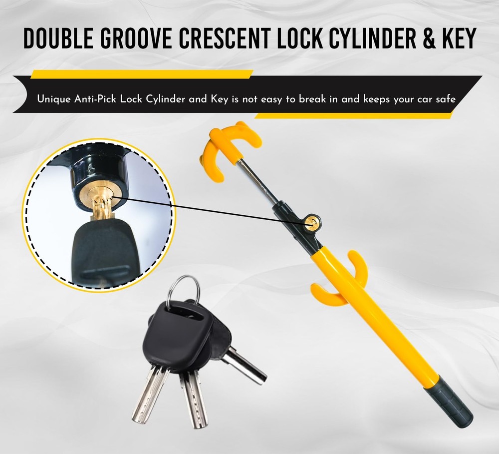 Ultra Secure Car Steering Wheel Lock, No Scratch Dual Locking Hooks, Black