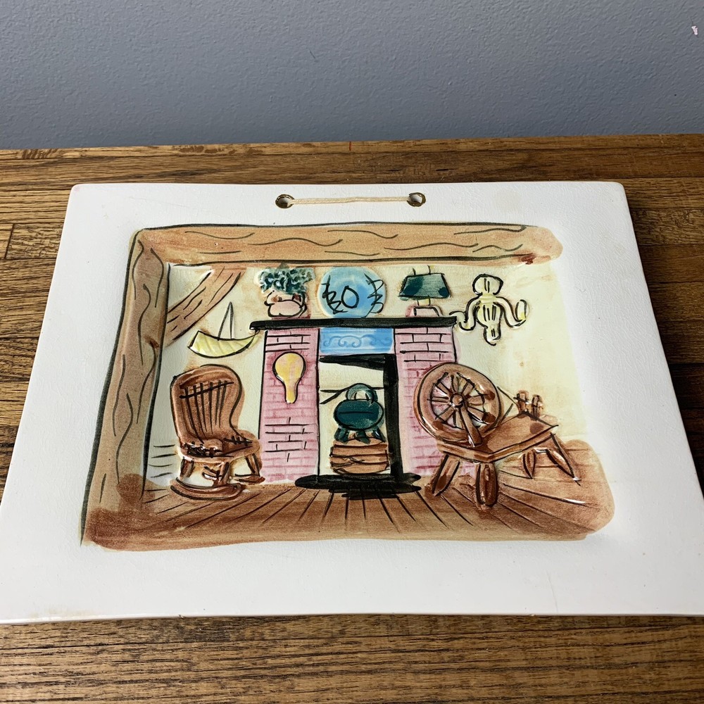 Vintage Fireplace Ceramic Scene