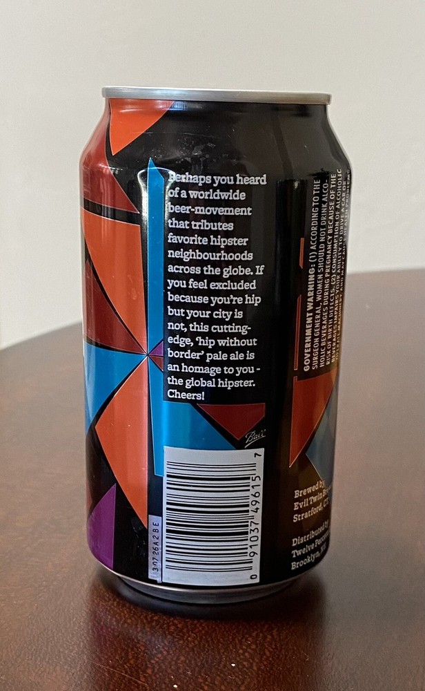 Evil Twin Brewing Hipster Ale Empty Beer Can Bottom Opened