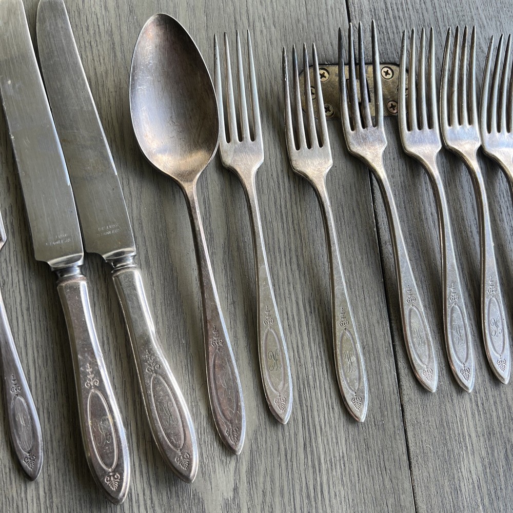 14 Pieces Vintage Oneida Community Plate Silverware SPOONS 'ADAM' Pattern K