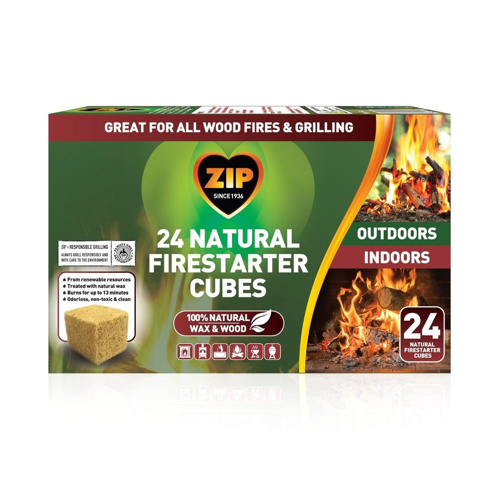 Zip 100536000 Natural Firestarter Cubes 24 Count, White Label