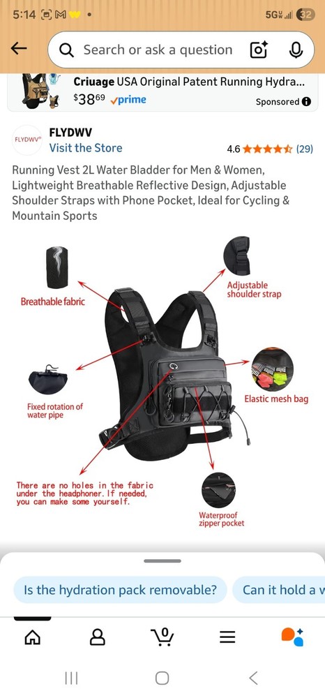 FLYDWV 2L Hydration Pack Running Vest, Adjustable, Reflective, Waterproof, Black