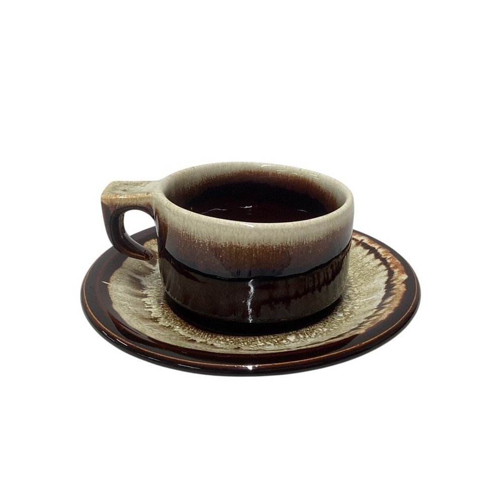 Brown Drip Glaze Stoneware Cup & Saucer Set