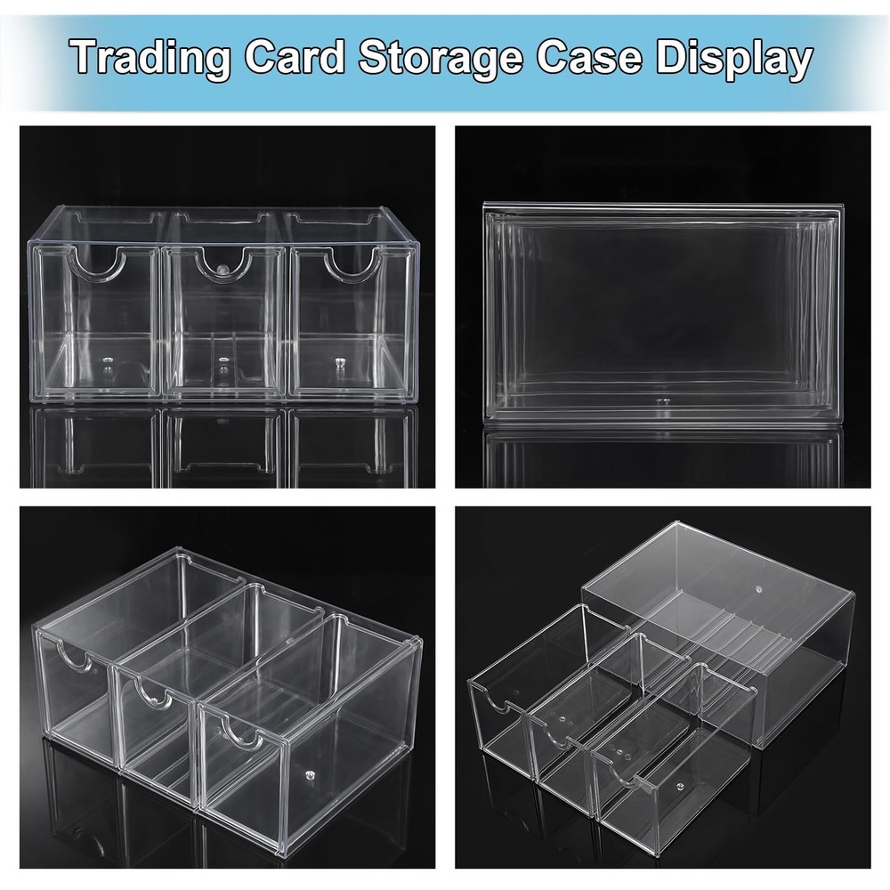 OwnMy 1 Plastic Trading Card Storage Box with 3 Drawers, Clear Stackable TCG/...