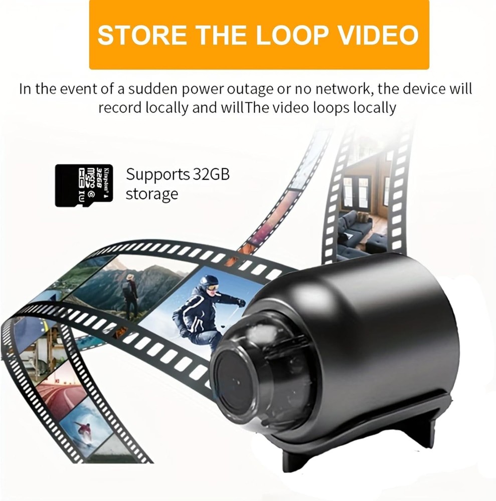 Smart Home Mini Camera - 160° Wide View, Night Vision, and Bluetooth Connection