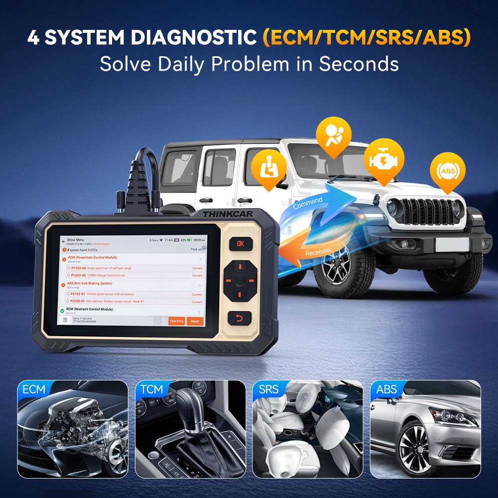 ThinkScan 662 OBD2 Scanner ABS SRS Engine Diagnostic Tool Zero Costs CAN FD USA