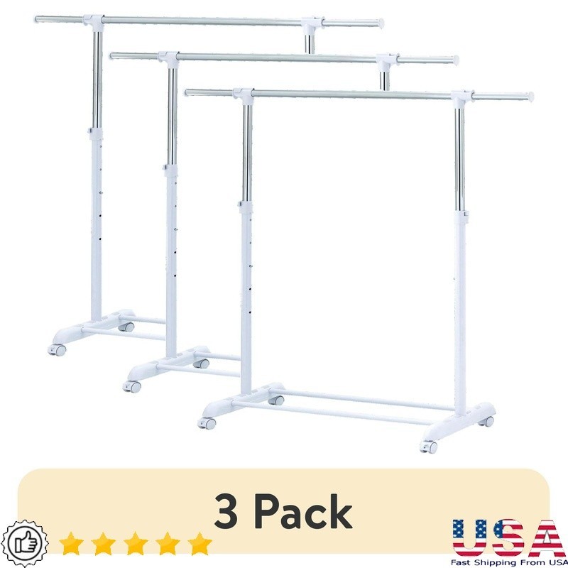 Adjustable Rolling Garment Rack Space-Saving Clothes Organizer W/ Shoe Storage
