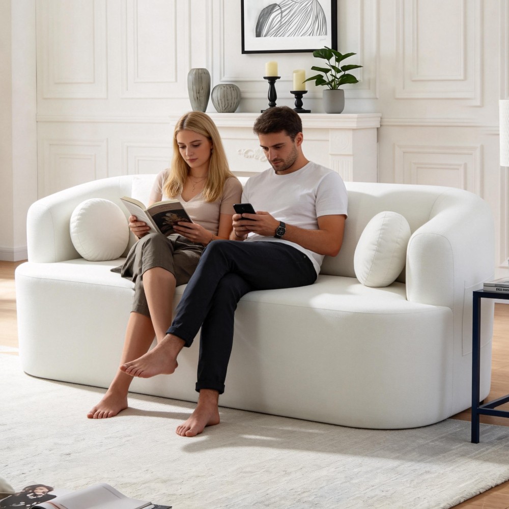 Beige Chenille Loveseat Sofa for Small Spaces, No Tools Assembly