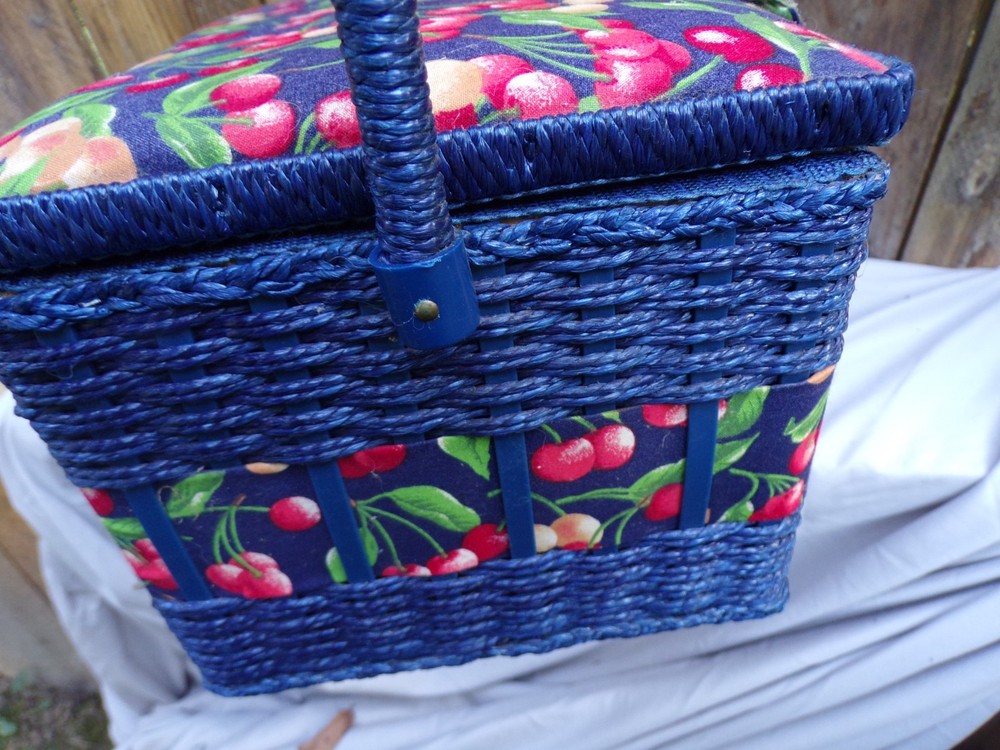 Dritz sewing case cherries Cherry blue basket weave