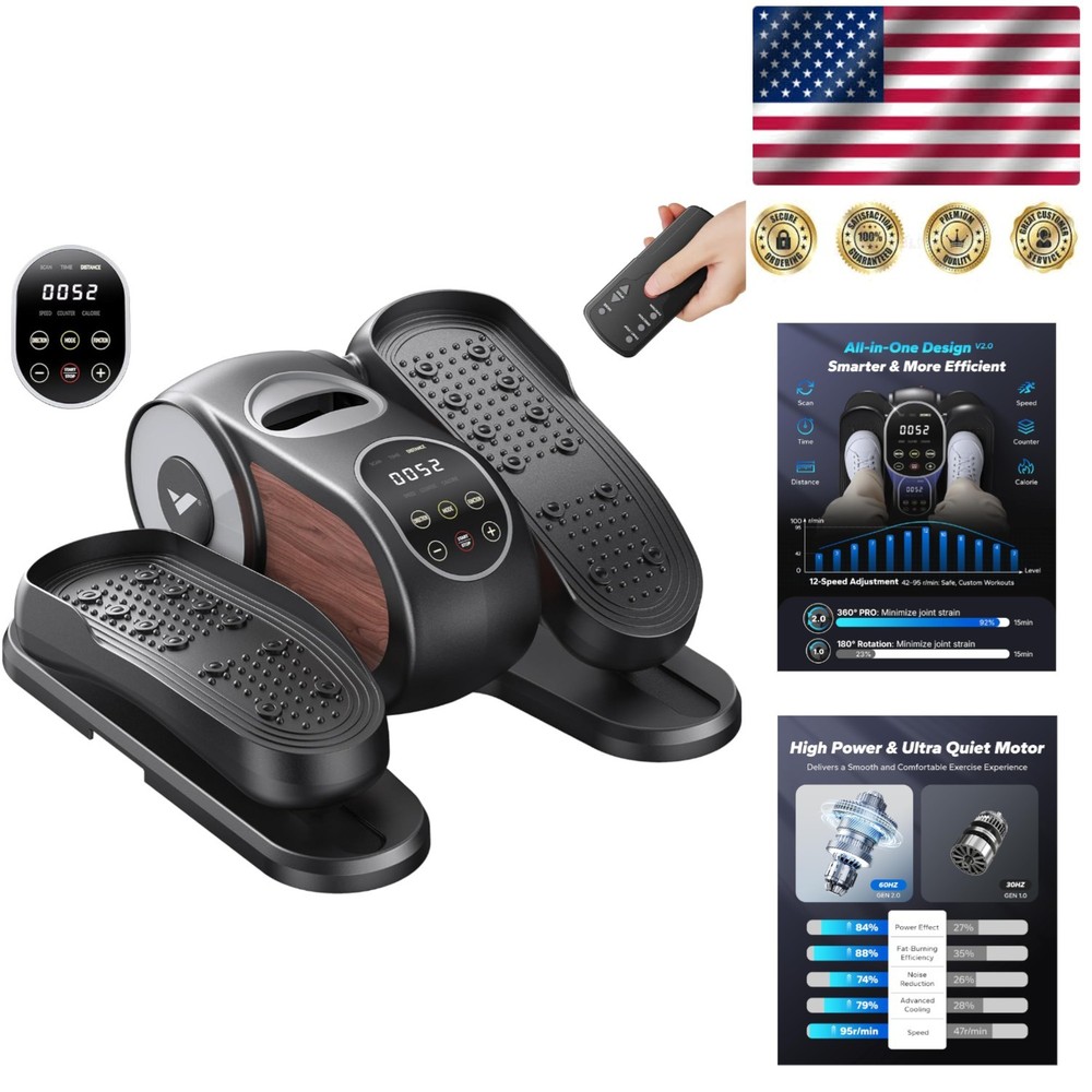 Compact Under Desk Elliptical for Home Office - Remote Control, 250 lbs Capacity