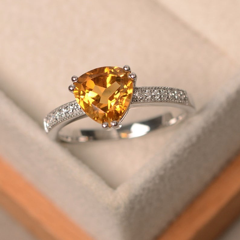 2.15 Ct Natural Citrine Diamond Engagement Proposal Ring 14K Solid White Gold
