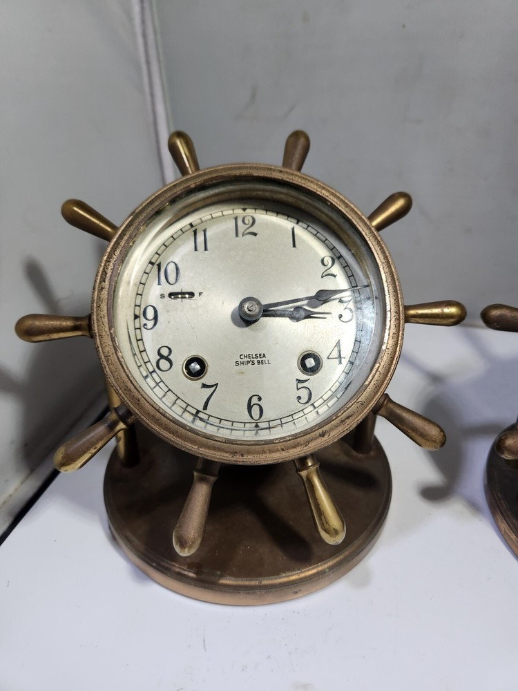 Chelsea Brass Ship Clock and Barometer Clock Set , Clock is Working