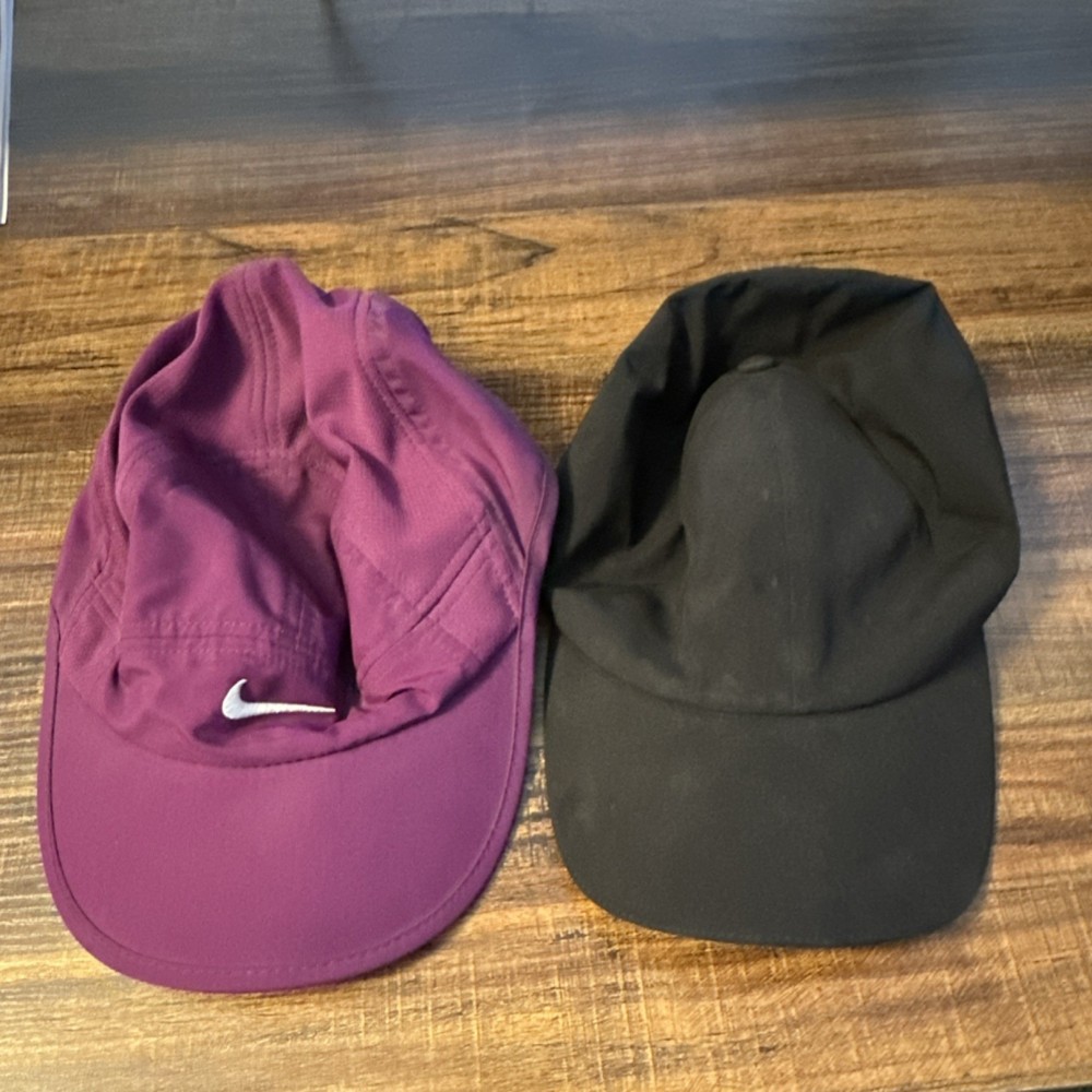 Nike Featherlight Dri-Fit Purple Cap & Lululemon Black Baseball Cap Lot