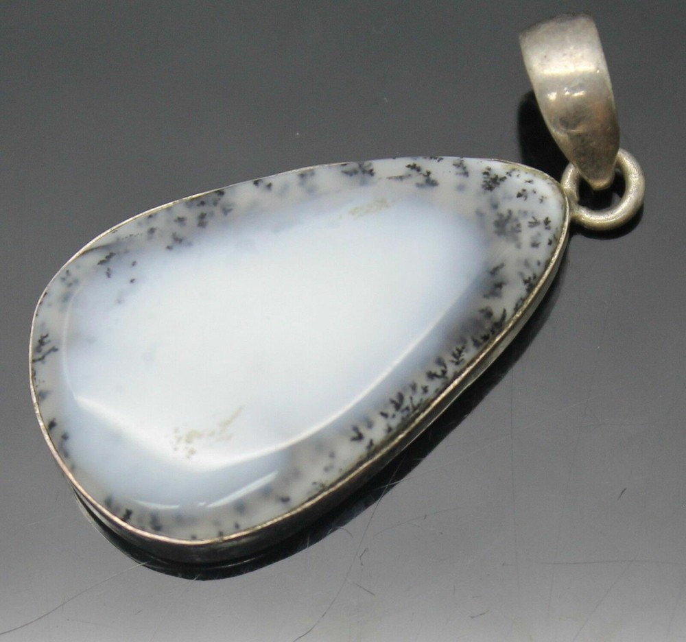 ADORABLE VINTAGE GENUINE DENDRITIC AGATE STERLING SILVER PENDANT