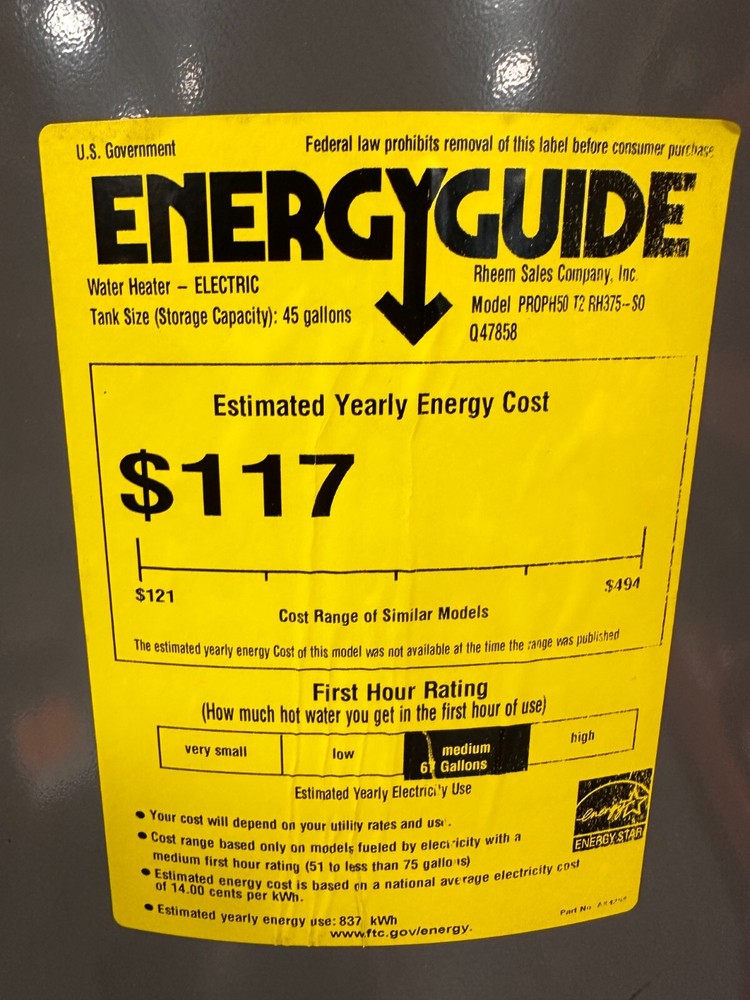 Rheem Proterra Hybrid 50 Gal Water Heater w/LeakGuard PROPH50 T2 RH375-SO