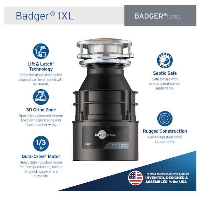 INSINKERATOR Badger 1 Garbage Disposal 1/3 Hp