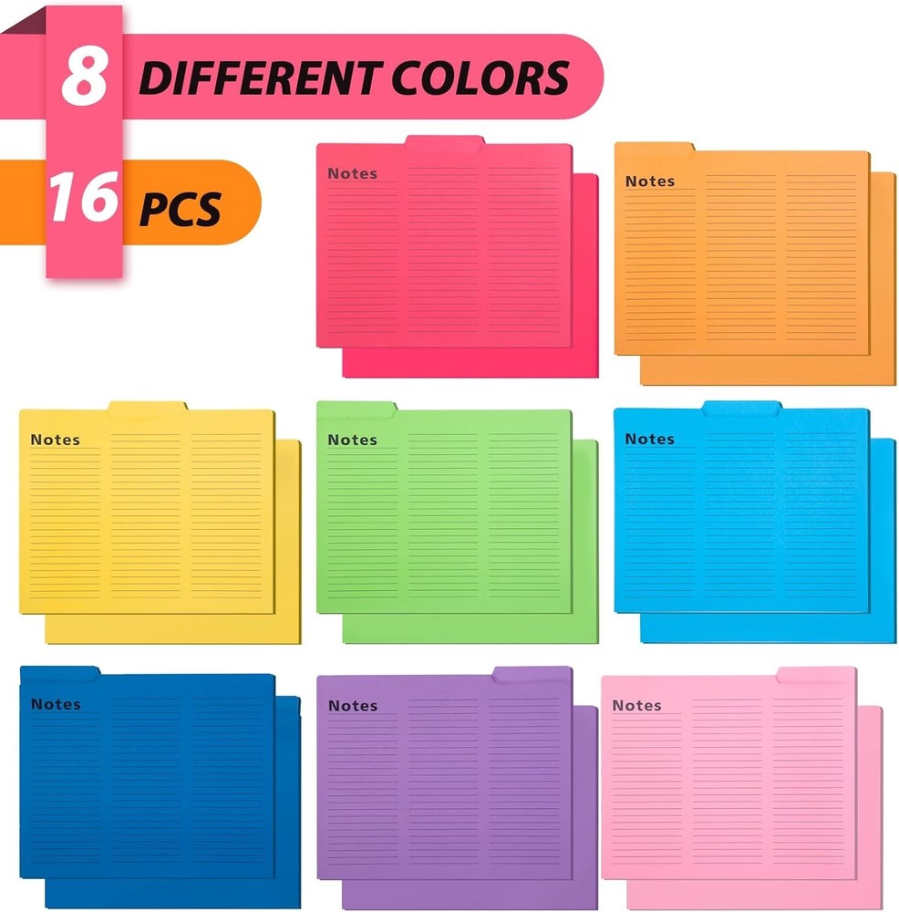 16 Pack File Folders Letter Size, Notes Tabbed File Folders with Tabs, 9.6 X 11.