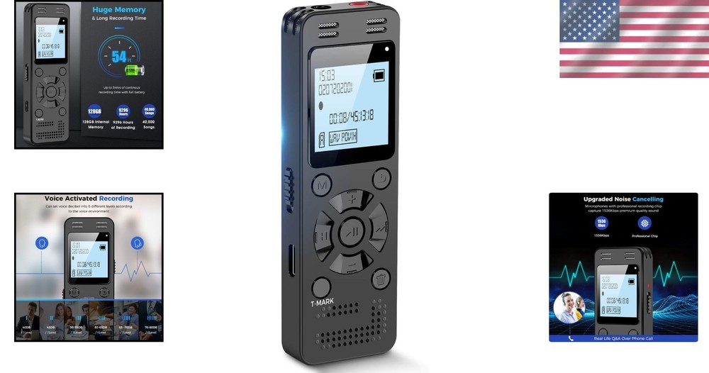 128GB Digital Voice Recorder with Playback and Password Protection