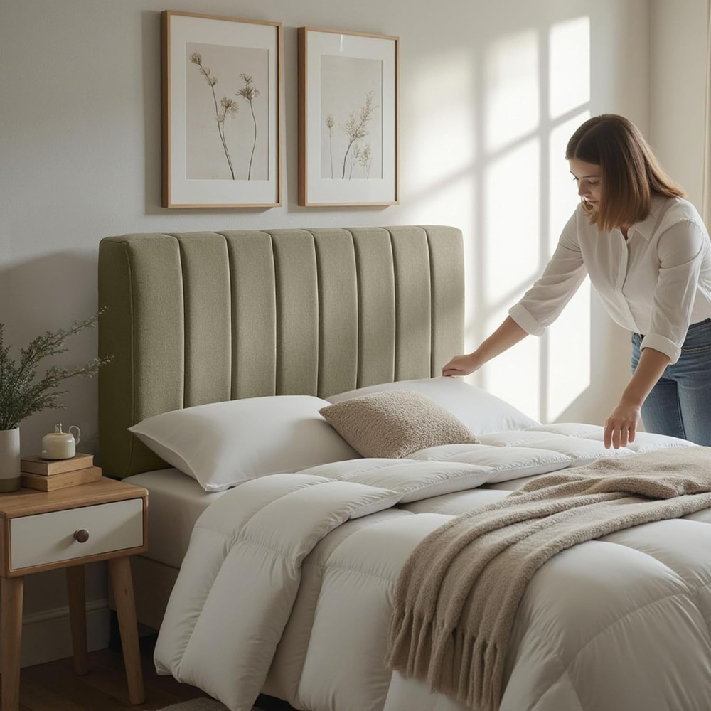 Chic Floating King Headboard - Eco-Friendly Olive Green with Easy Installation
