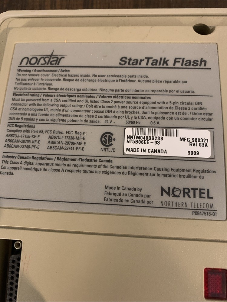 Nortel Norstar StarTalk Flash Voicemail System. Parts