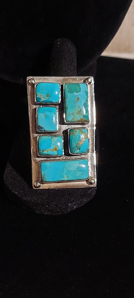 New Large Artsy Sterling Silver & Turquoise Adjustable Ring