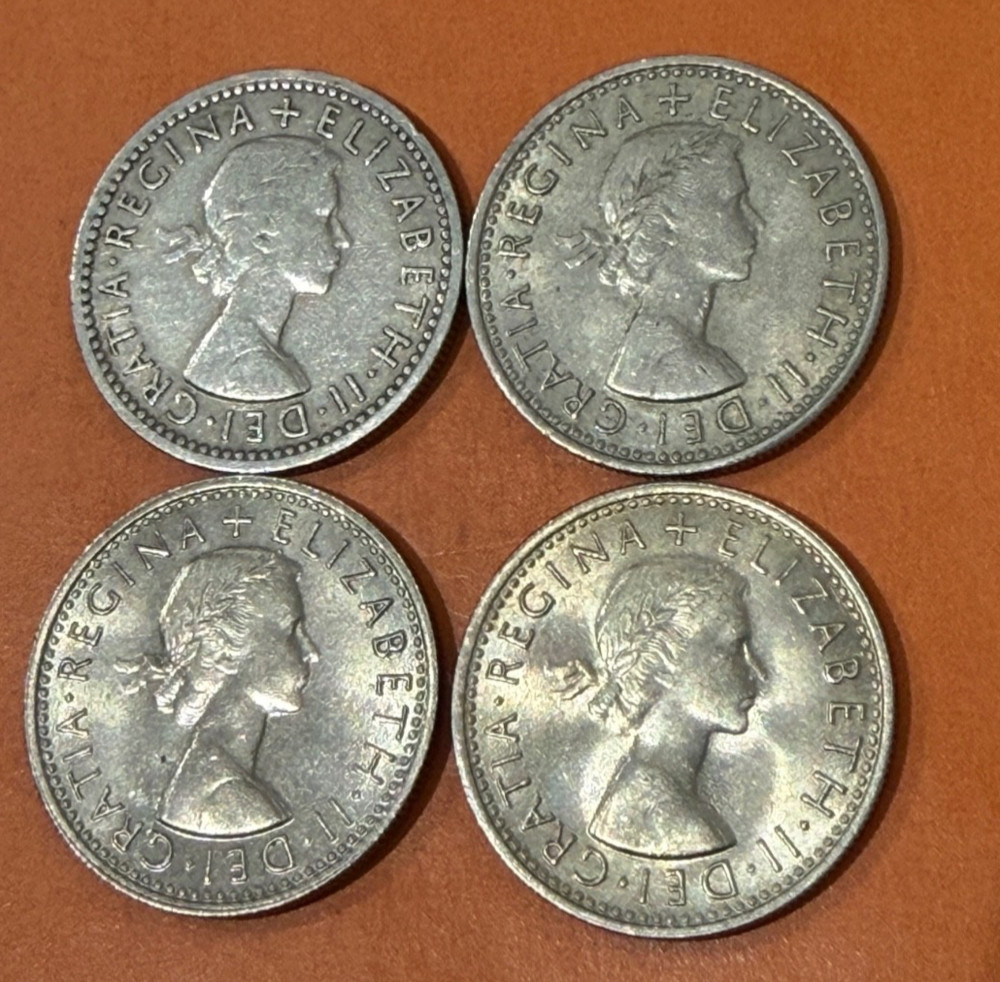 4 Sixpences 1955 & 1967 Elizabeth II