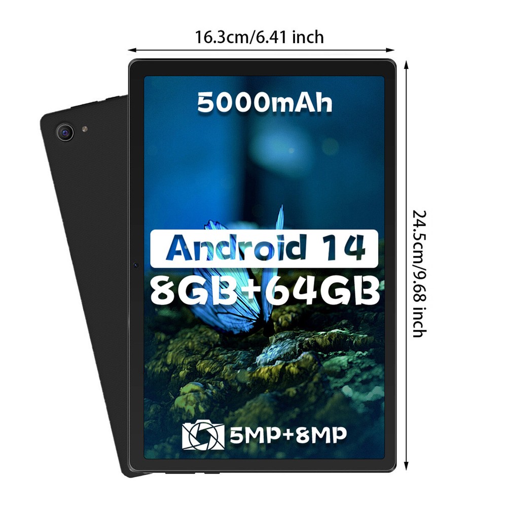 10.1" Android 14 Tablet 8GB RAM,64GB ROM Octa-Core Processor Dual Camera IPS