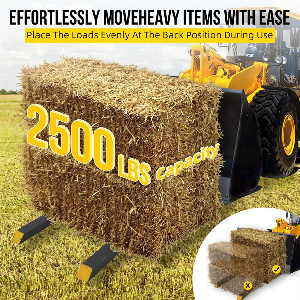 2500 LB 43"Skid Steer Pallet Fork Attachment,Fork Frame w/Adjustable Bar,Tractor