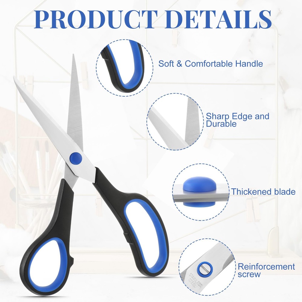 Scissors Bulk 8" Multipurpose Professional Heavy Duty Multicolor Sewing Stain...