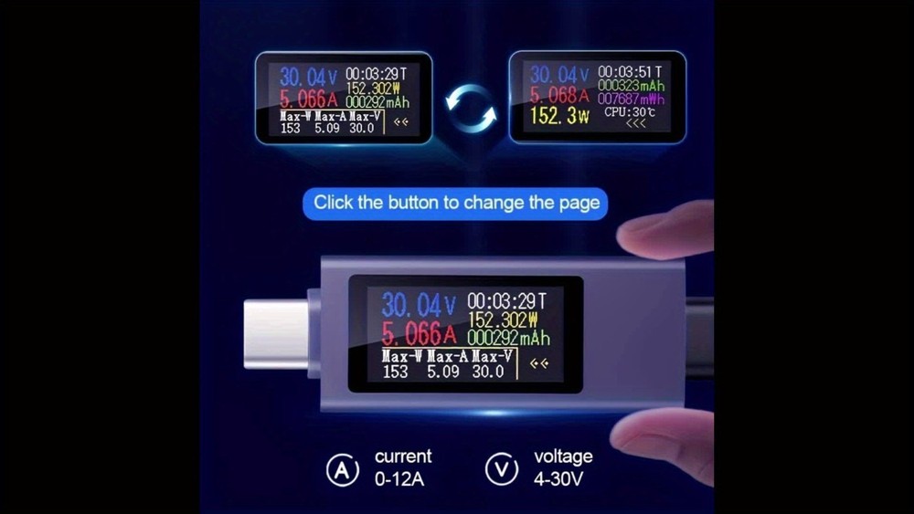 Type-C Current Voltage Tester | Mobile Phone Charging Detector Supports 12A High