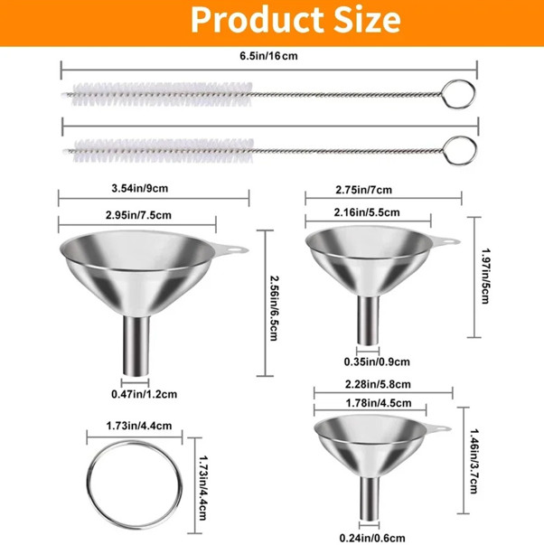 6 Pcs Stainless Steel Mini Funnels for Kitchen Use Large Tiny Small Funnel