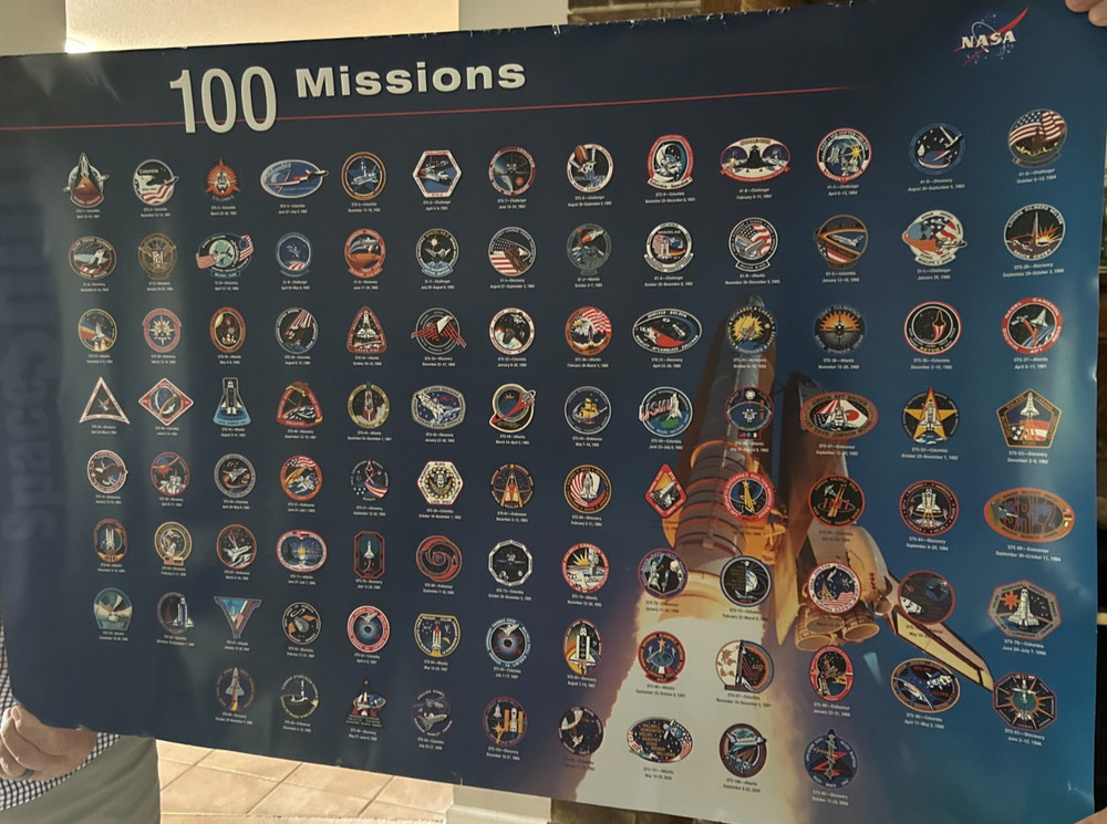 vintage NASA poster Space Shuttle 100 MISSIONS Insignia/ Emblems  2000