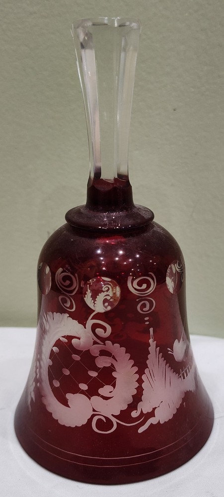 Czech Bohemian Ruby Red Scenic Crystal Cut To Clear Bell