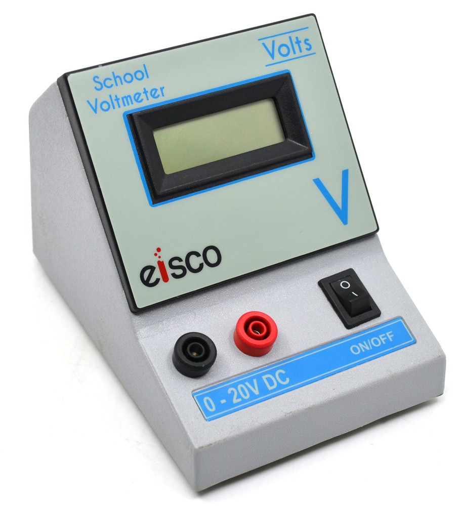 Eisco Labs Digital DC Voltmeter with Large LCD Display - Portable - 0-20V Range